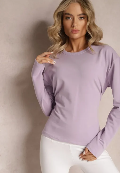 Jasnofioletowa Bawełniana Bluza z Ozdobnym Wiązaniem Fanarita