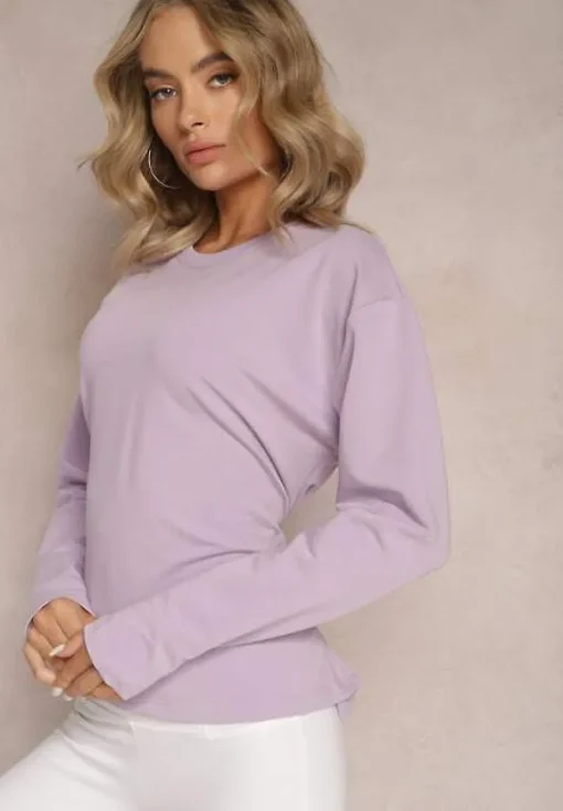Jasnofioletowa Bawełniana Bluza z Ozdobnym Wiązaniem Fanarita