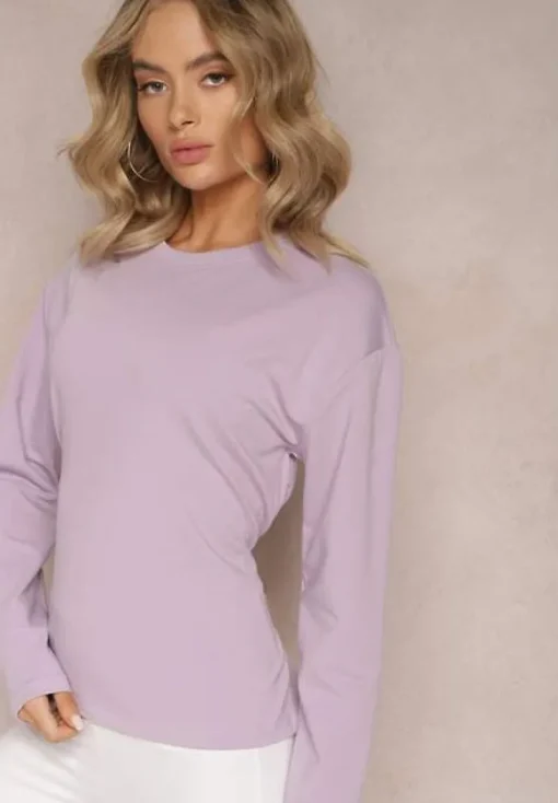 Jasnofioletowa Bawełniana Bluza z Ozdobnym Wiązaniem Fanarita