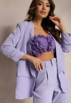 Jasnofioletowa Marynarka Niezapinana z Marszczonymi Rękawami Orolea