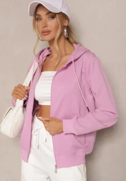 Jasnofioletowa Rozpinana Bluza z Bawełny z Kapturem Telesiela