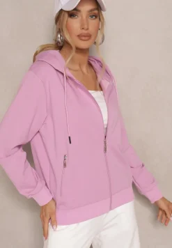 Jasnofioletowa Rozpinana Bluza z Bawełny z Kapturem Telesiela