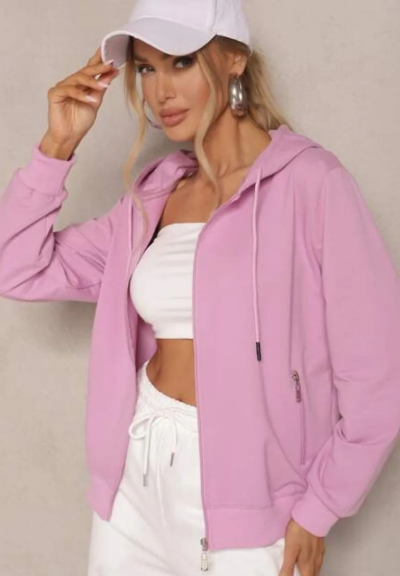 Jasnofioletowa Rozpinana Bluza z Bawełny z Kapturem Telesiela