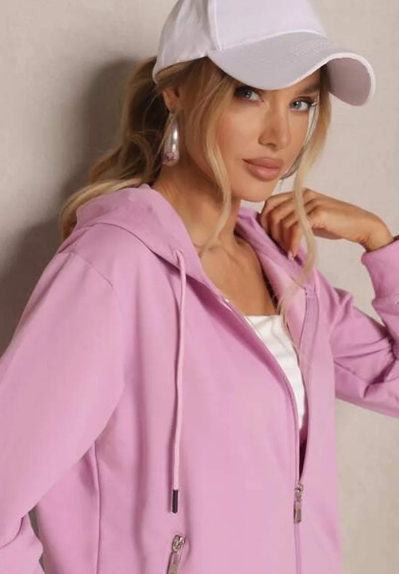 Jasnofioletowa Rozpinana Bluza z Bawełny z Kapturem Telesiela