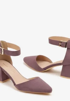 Jasnofioletowe Czółenka na Słupku Vices ze Skórzaną Wkładką i Paskiem Wokół Kostki Eveliri