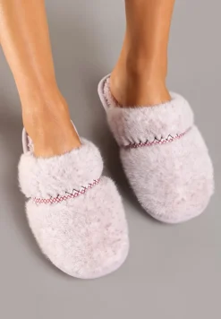 Jasnofioletowe Futrzane Kapcie na Płaskiej Podeszwie Ozdobione Paskiem Linnelle