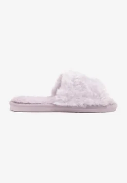 Jasnofioletowe Kapcie Futrzane Vices z Szerokim Paskiem Selaenor