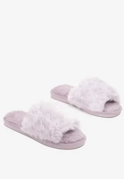 Jasnofioletowe Kapcie Futrzane Vices z Szerokim Paskiem Selaenor