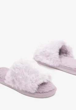 Jasnofioletowe Kapcie Futrzane Vices z Szerokim Paskiem Selaenor
