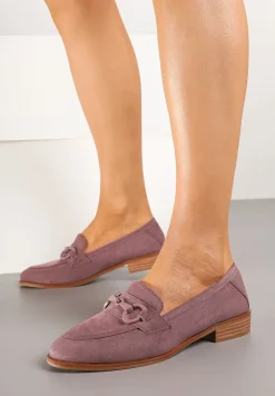 Jasnofioletowe Mokasyny Vices z Wkładką ze Skóry Naturalnej Zdobione Łańcuszkiem Delariona