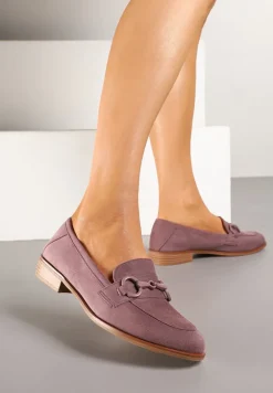 Jasnofioletowe Mokasyny Vices z Wkładką ze Skóry Naturalnej Zdobione Łańcuszkiem Delariona