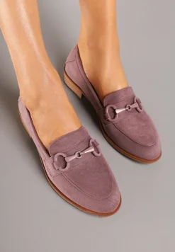 Jasnofioletowe Mokasyny Vices z Wkładką ze Skóry Naturalnej Zdobione Łańcuszkiem Delariona