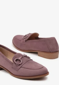Jasnofioletowe Mokasyny Vices z Wkładką ze Skóry Naturalnej Zdobione Łańcuszkiem Delariona