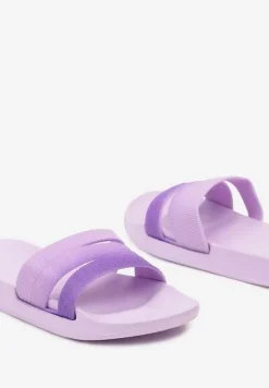Jasnofioletowe Płaskie Piankowe Klapki Ozdobione z Przodu Brokatem Drissana
