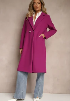 Jasnofioletowy Długi Płaszcz z Biżuteryjnymi Guzikami Tudella