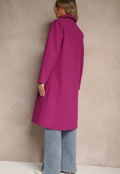 Jasnofioletowy Długi Płaszcz z Biżuteryjnymi Guzikami Tudella