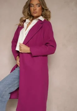 Jasnofioletowy Długi Płaszcz z Biżuteryjnymi Guzikami Tudella