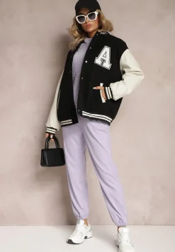 Jasnofioletowy Dzianinowy Komplet Dresowy z Bluzą i Spodniami Amlore