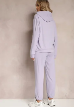 Jasnofioletowy Dzianinowy Komplet Dresowy z Bluzą i Spodniami Amlore