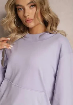 Jasnofioletowy Dzianinowy Komplet Dresowy z Bluzą i Spodniami Amlore