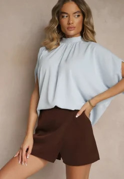 Jasnoniebieska Bluzka o Kroju Nietoperza z Wiązaniem Rinwenna