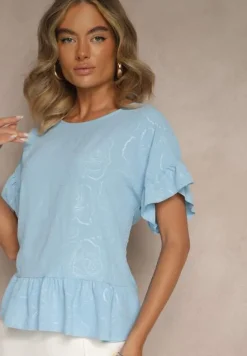 Jasnoniebieska Bluzka Oversize Ozdobiona Falbanami Liriele