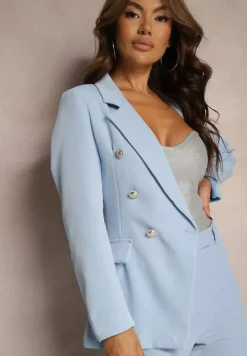 Jasnoniebieska Dwurzędowa Marynarka z Ozdobnymi Guzikami Rainelda