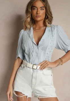 Jasnoniebieska Koszula z Wiskozy z Haftowanym Wzorem Lirenelle