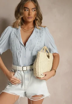 Jasnoniebieska Koszula z Wiskozy z Haftowanym Wzorem Lirenelle