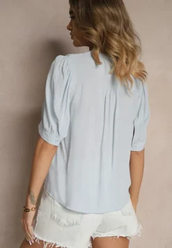 Jasnoniebieska Koszula z Wiskozy z Haftowanym Wzorem Lirenelle