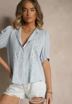 Jasnoniebieska Koszula z Wiskozy z Haftowanym Wzorem Lirenelle