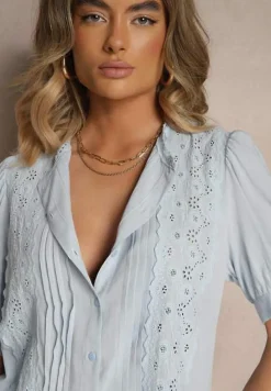 Jasnoniebieska Koszula z Wiskozy z Haftowanym Wzorem Lirenelle