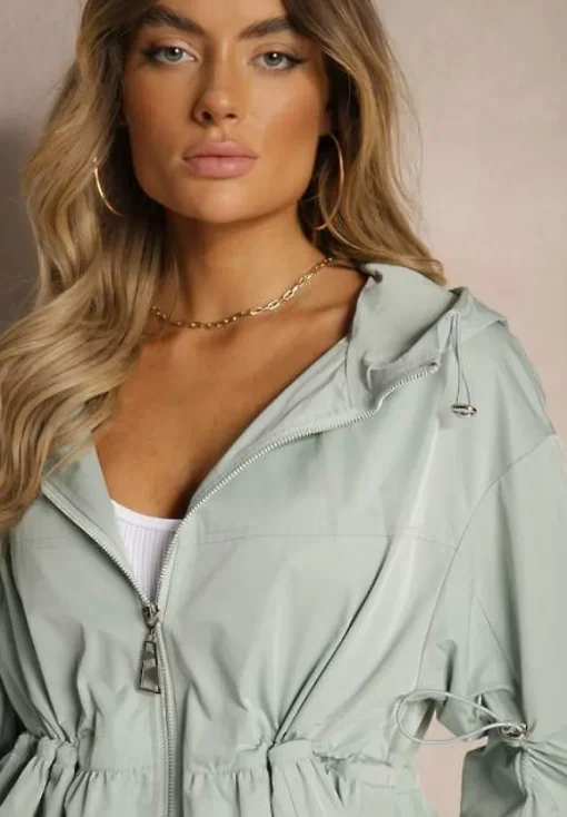 Jasnoniebieska Kurtka Parka Ściagana w Pasie Troczkami z Kapturem Evisanale