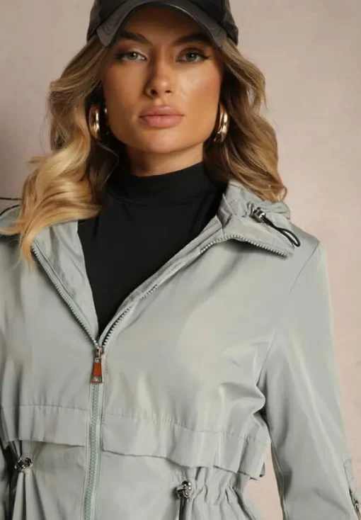 Jasnoniebieska Kurtka Parka z Odpinanym Kapturem i Troczkiem w Talii Labiana