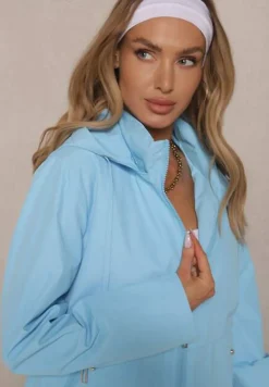 Jasnoniebieska Kurtka w Stylu Wiatrówki z Odpinanym Kapturem Ndivena