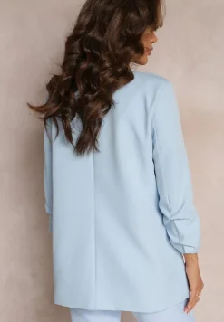 Jasnoniebieska Marynarka Niezapinana z Marszczonymi Rękawami Orolea
