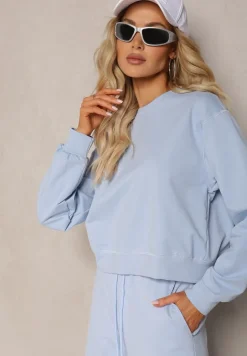 Jasnoniebieska Oversize Bluza z Bawełny o Krótkim Fasonie Sibolla