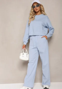 Jasnoniebieska Oversize Bluza z Bawełny o Krótkim Fasonie Sibolla