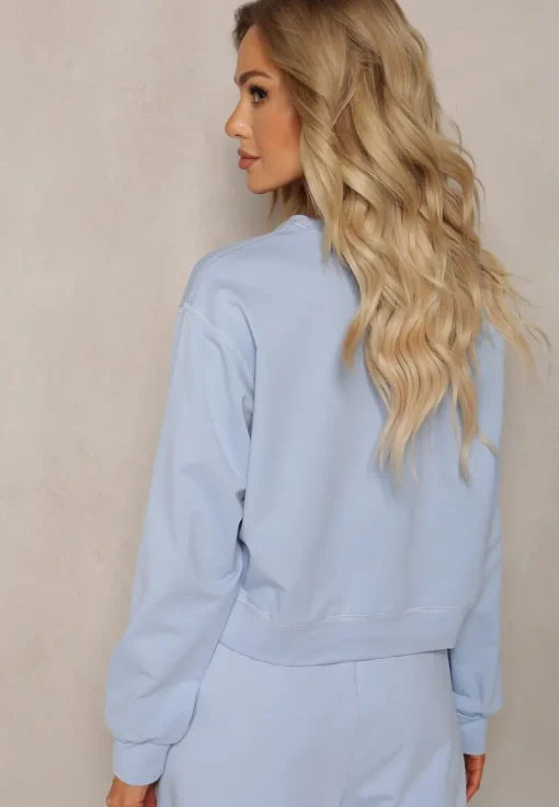 Jasnoniebieska Oversize Bluza z Bawełny o Krótkim Fasonie Sibolla