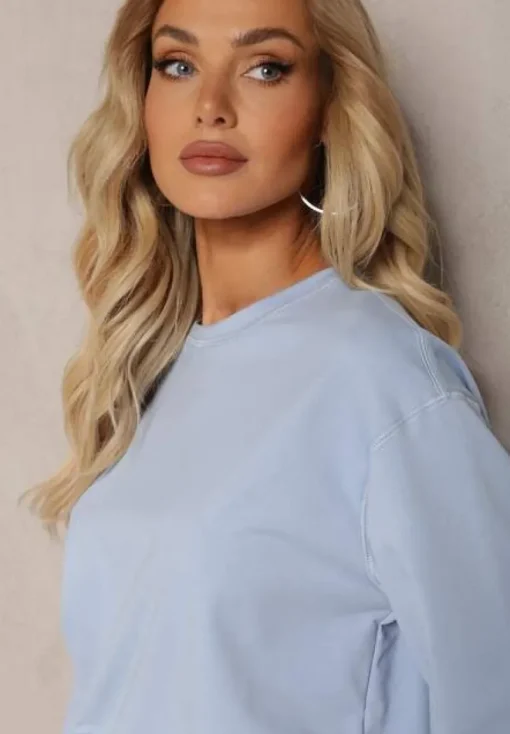 Jasnoniebieska Oversize Bluza z Bawełny o Krótkim Fasonie Sibolla