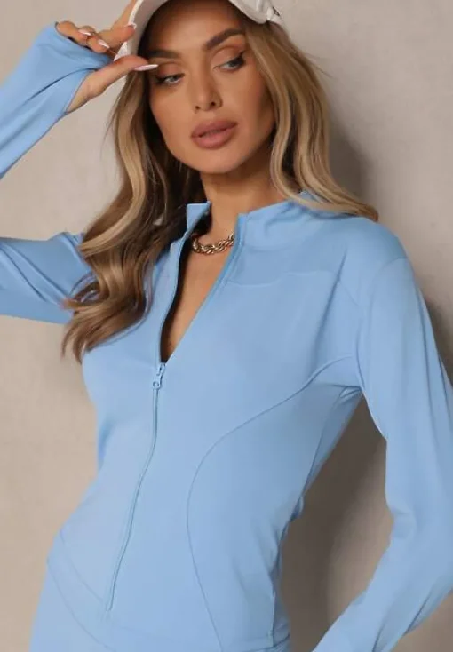 Jasnoniebieski Komplet Sportowy Legginsy i Bluza z Wycięciem na Kciuk Redarose