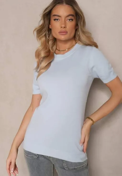 Jasnoniebieski Sweter Ozdobiony Ściągaczami Sanallia