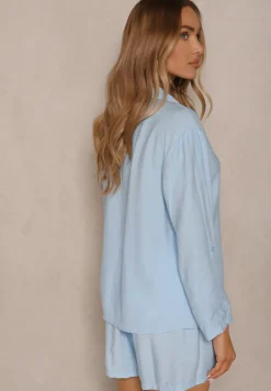 Jasnoniebieski Wiskozowy Komplet Koszula i Szorty Luźne Efrone