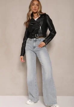 Jasnoniebieskie Bawełniane Jeansy o Szerokim Kroju High Waist Davitra