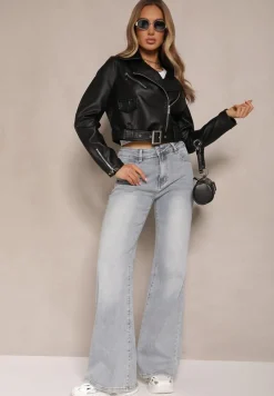 Jasnoniebieskie Bawełniane Jeansy o Szerokim Kroju High Waist Davitra