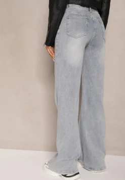 Jasnoniebieskie Bawełniane Jeansy o Szerokim Kroju High Waist Davitra