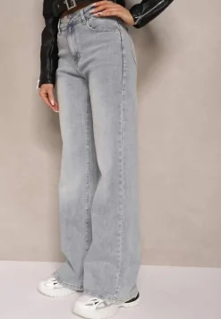 Jasnoniebieskie Bawełniane Jeansy o Szerokim Kroju High Waist Davitra