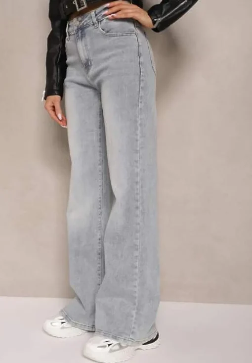 Jasnoniebieskie Bawełniane Jeansy o Szerokim Kroju High Waist Davitra