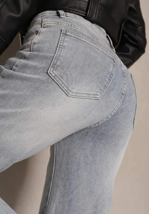 Jasnoniebieskie Bawełniane Jeansy o Szerokim Kroju High Waist Davitra