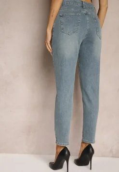 Jasnoniebieskie Bawełniane Jeansy High Waist Irillis